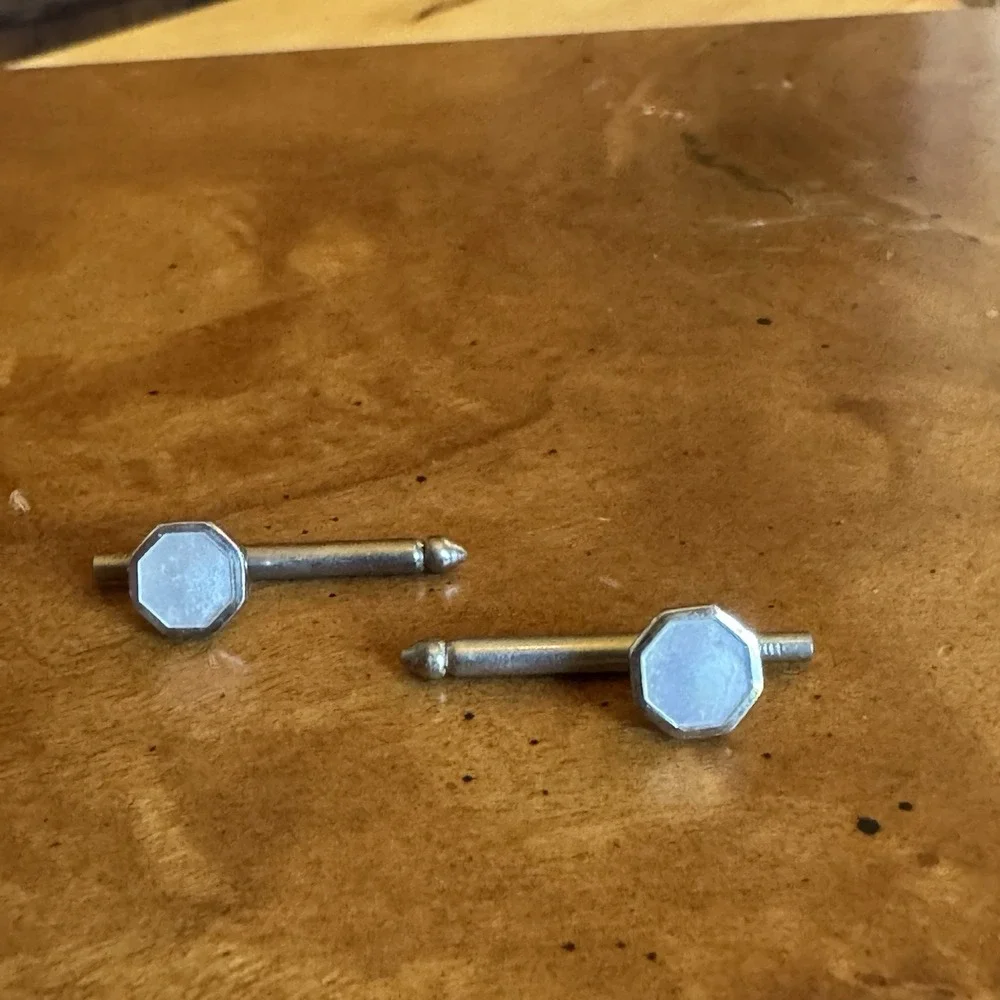 50s Hickok Octagon‎ Bullet Mother of Pearl Cufflinks Silver Tone Mid Century